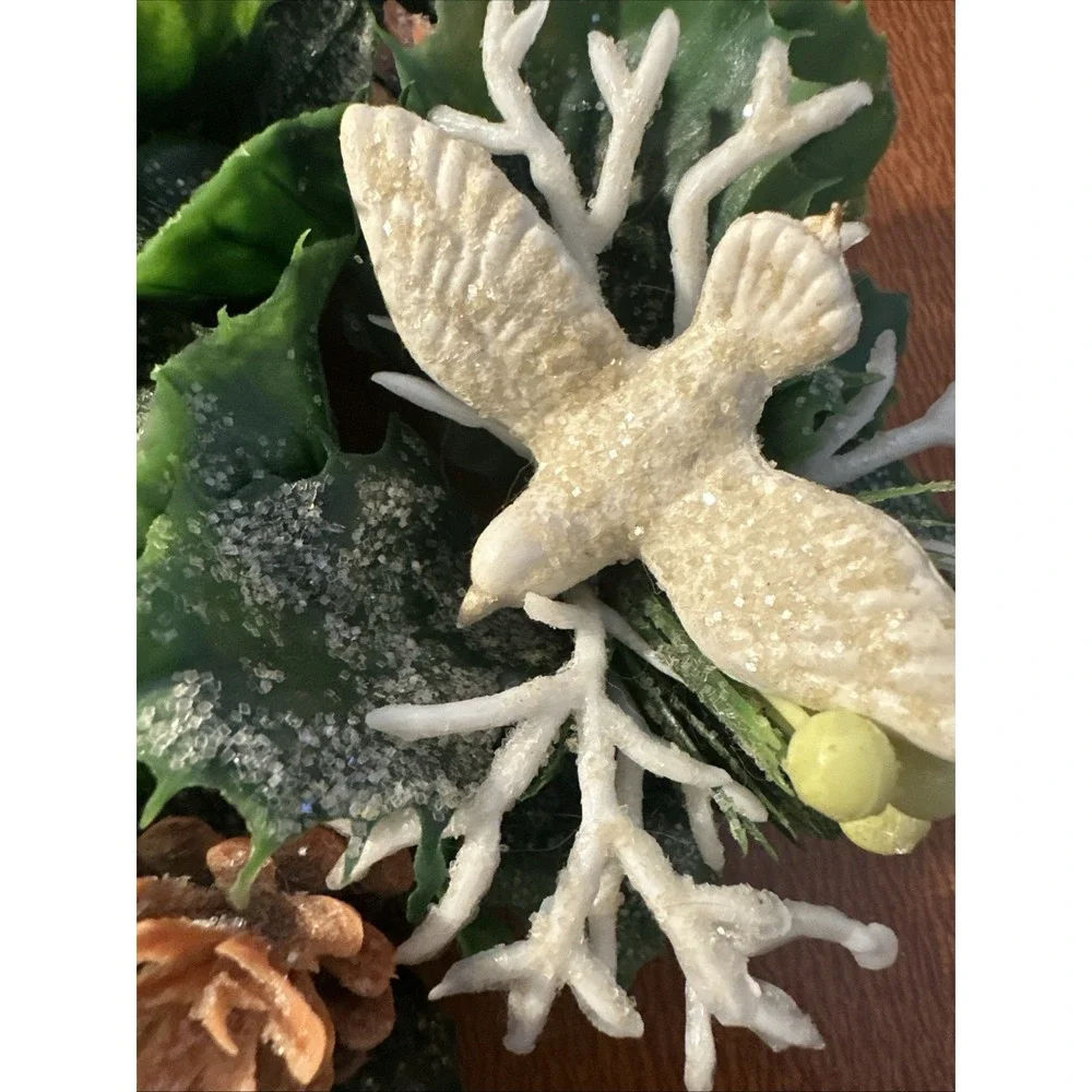Vtg White Dove And Holly‎ Candle Ring Set Of 4, Pillar Candle Size